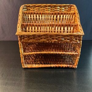 Vintage Wicker Desk Organizer Mail Sorter‎ Letter Holder Office Supplies Storage